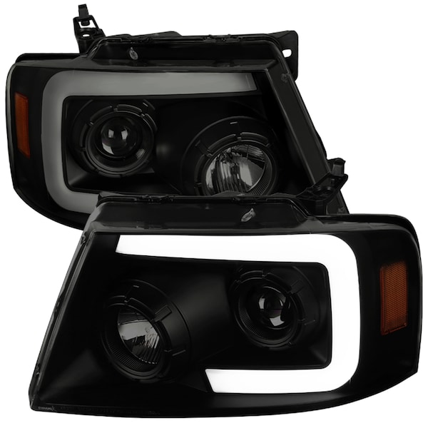 Spec-D Tuning 04-08 Ford F150 Projector Headlights- Black Housing With Smoked Lens 2LHP-F15004SM-SQ-RS - main